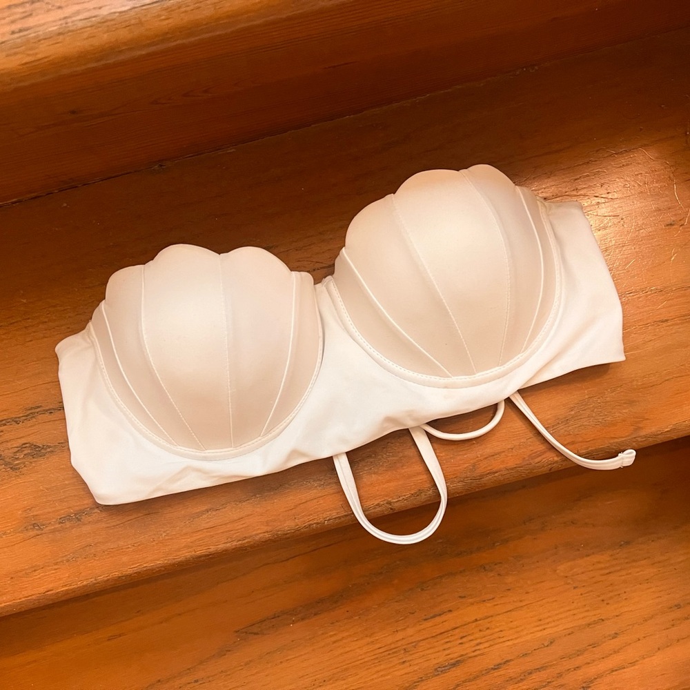 White Scallop Bikini Top Strapless